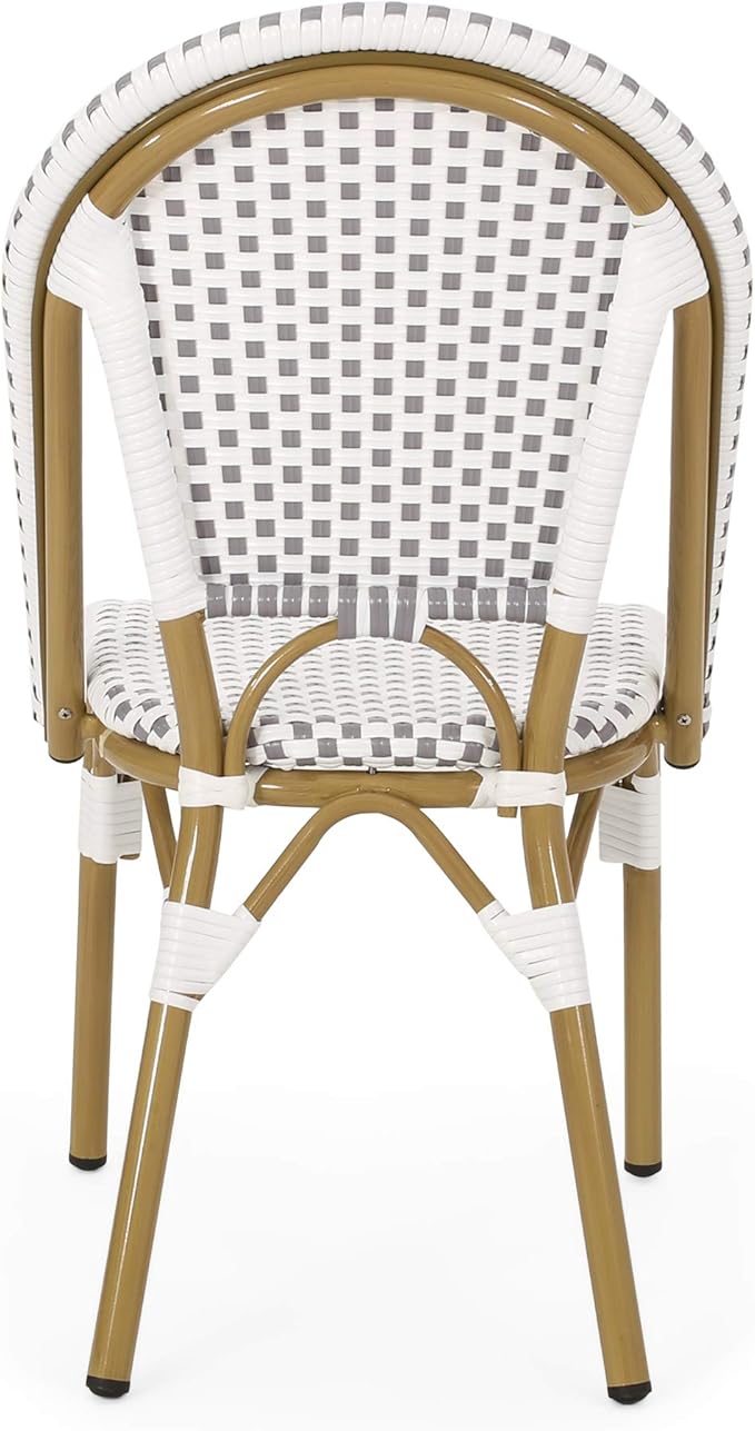 Christopher Knight Home Philomena Outdoor French Bistro Chair (Set of 4), Gray + White + Bamboo Print Finish - Photo 9