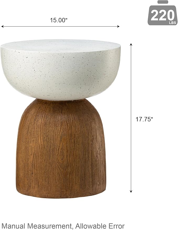 Glitzhome Outdoor Side Table, 17.75" H Decorative Garden Stool MGO Geometric Wood Texture End Table - Photo 3