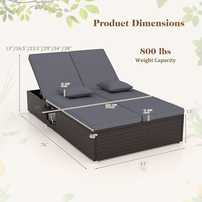 Tangkula Outdoor Rattan Daybed with 6-Level Adjustable Backrests - Photo 4
