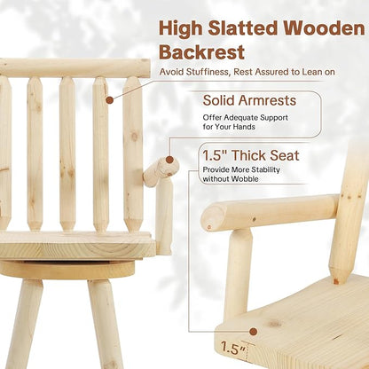 HOMEDIARY Solid Wood Swivel Adirondack Bar Chairs Set of 2, Outdoor Bar Height Barstools Chairs Set with High Back and Footrest, 29.8" High Top Chair for Deck Pub Garden, 500 LBS Capacity, Natural