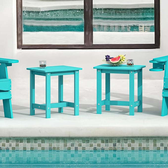 LUE BONA Outdoor Side Table Set of 2, HDPS Small Outdoor Table, Adirondack Side Table, Outside End Table for Patio, Deck - Photo 2