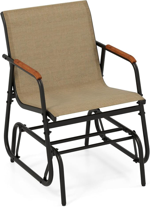 Tangkula Patio Glider Chair, Swing Gliding Armchair w/Curved Teak Armrests & Breathable Fabric Seat - Photo 1
