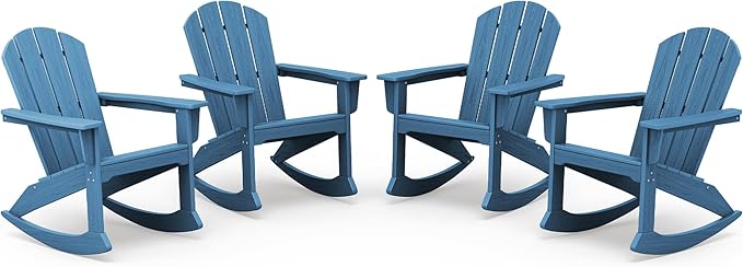 SERWALL Outdoor Adirondack Rocking Chairs Set of 4, All-Weather HDPE Rocker Chair for Front Porch, Patio, Lawn, Deck, Navy