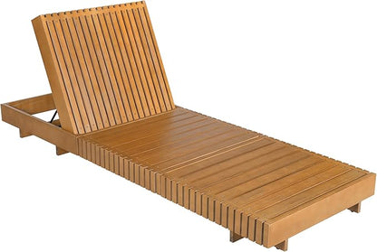 Merax 4-Piece Acacia Wood Chaise Lounge Set w/ 6-Position Adjustable Backrest & Cushion - Outdoor Patio Poolside Furniture, Grey