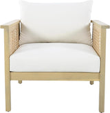 Merax Outdoor Acacia Wood Chair Set of 2 PE Wicker Club Chair Dining Chair with Waterproof Detachable Cushion - Photo 2