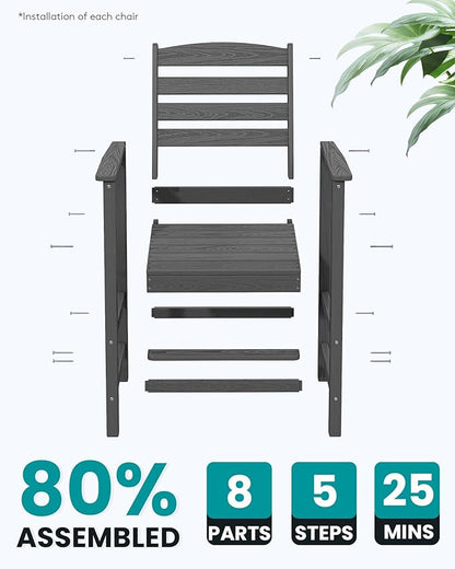 SERWALL Tall Adirondack Chairs Set of 2, Oversize Balcony Adirondack Chairs Set, Outdoor Bar Height Barstools Widened Chair Set for Bistro, Poolside, Garden, Gray