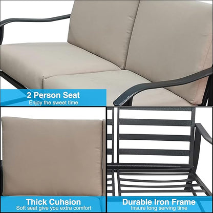 Homvent Outdoor Patio Furniture Love Seat And Coffee Table Set, Outdoor Bench Patio Loveseat Bench with Cushion and Metal Frame, Loveseat Furniture Set Sofa for Garden, Yard, Patio or Poolside (Beige)