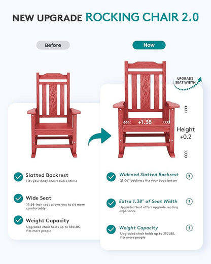 SERWALL HDPE Outdoor Rocking Chair for Adults, Outdoor Rocking Chairs Set of 6, Patio Rocking Chair Sets, Red