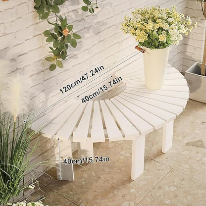 Tree Bench Wrap Around, Semicircular Outdoor Benches Wooden Garden Stool, Courtyard Chair Backless Patio Dining Bench for Garden Patio Porch Lawn Backyard(White, 47.24in/120cm)