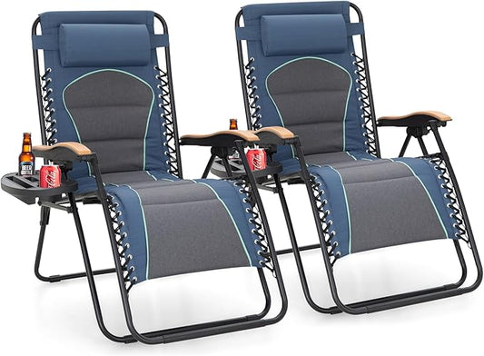 Sophia & William Oversized XXL Zero Gravity Chair Set of 2, Outdoor Recliner Zero Gravity Lounge Chair Outdoor Gravity Chair with Free Cup Holder, Supports 400 LBS (Blue)
