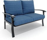 HOMREST Outdoor Loveseat Aluminum Patio Furniture Sofa, All-Weather Metal Outdoor Couch with Cushions, Blue - Photo 1
