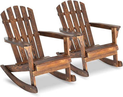 Garturects 2PCS Wood Patio Rocking Chairs - Classic Adirondack Rocker Chairs Porch Rocking Set of 2 for Outdoor,Yard, Balcony (Brown)