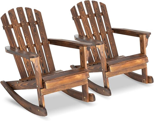 Garturects 2PCS Wood Patio Rocking Chairs - Classic Adirondack Rocker Chairs Porch Rocking Set of 2 for Outdoor,Yard, Balcony (Brown)