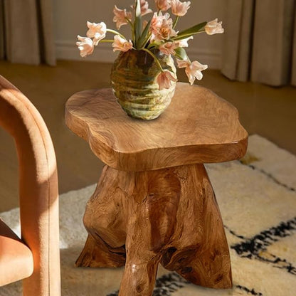 Cedar Wood Tree Stump Stool 13.5"x12"x14"H Live Edge Natural Coffee Side Table Rustic Plant Stand for Living Room Bedroom Patio Accent End Table Outdoor Garden Foot Rest Stool