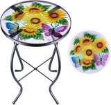 MUMTOP Outdoor Side Table - Patio Table Mosaic Coffee SideTables Glass Accent Table 14’’Round SmallTable Plant Stand - Photo 1