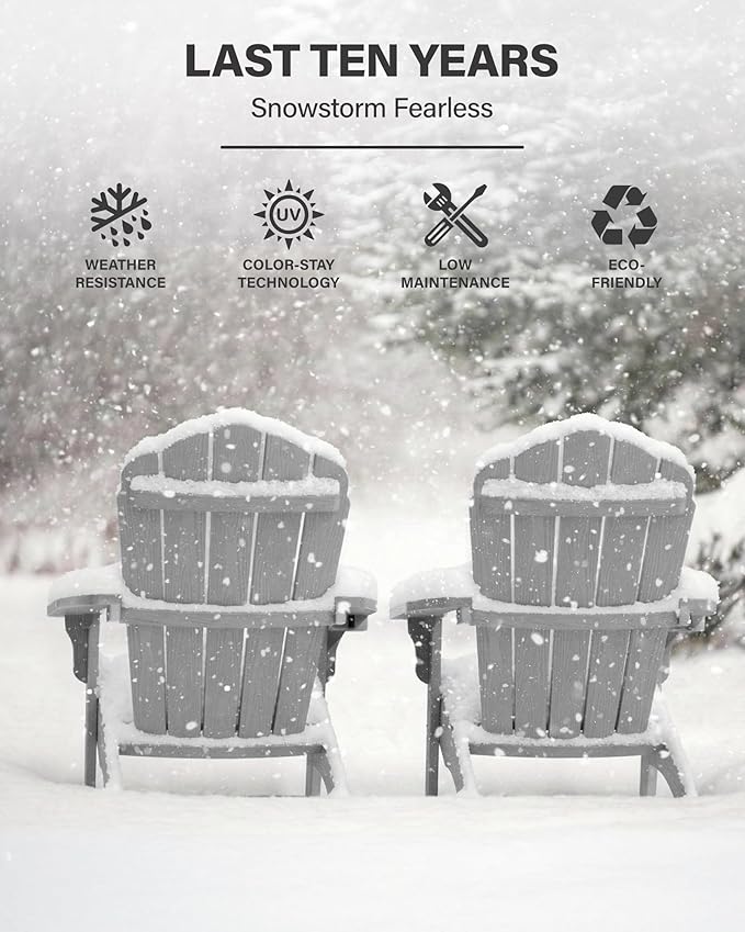 Oversized Plastic Adirondack Chair Set of 2 with Cup-Holder (Large Dual-Purpose), Weather Resistant, Poly Lumber Outdoor Chairs Duty Rating Widely Used in Patio, Lawn, Outside, Deck, Garden Chair-Grey