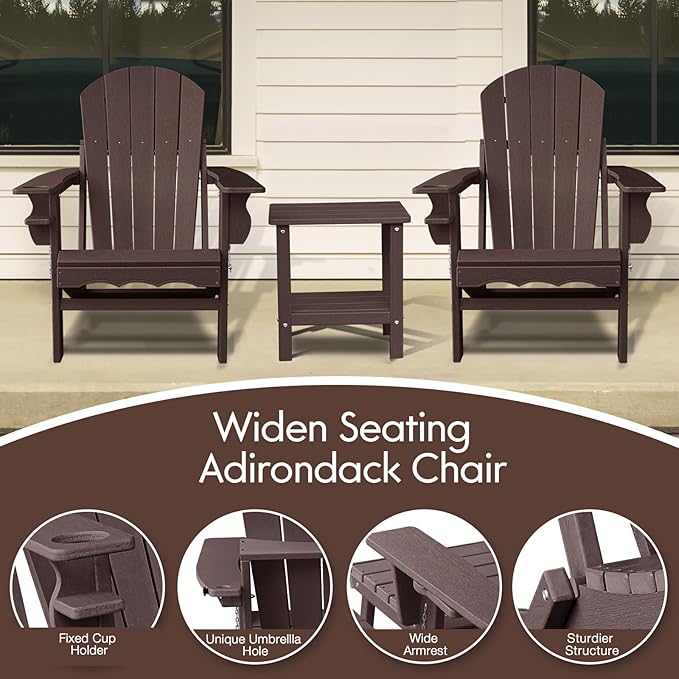 Folding Adirondack Chairs, HDPE Plastic Adirondack Chair with Side Table, Weather Resistant, Unfading, for Patio - Photo 4