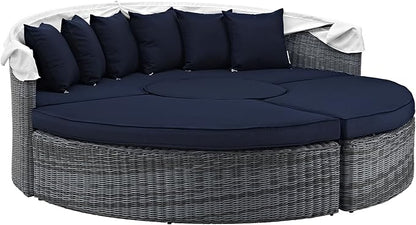 Modway Summon Outdoor Patio Daybed with Canopy and Sunbrella Cushions in Canvas Navy