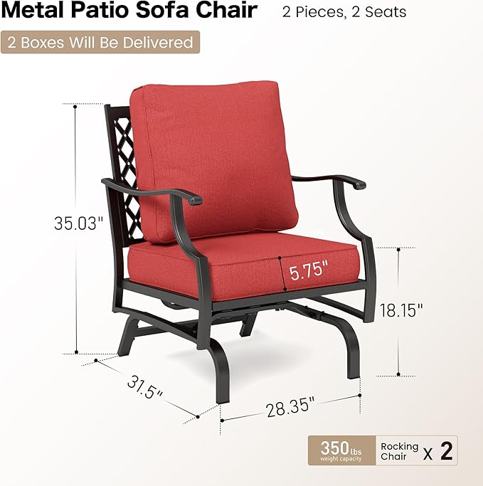 Metal Outdoor Rocker Patio Chairs Set of 2 with 5.75" Extra Thick Cushion - Photo 2