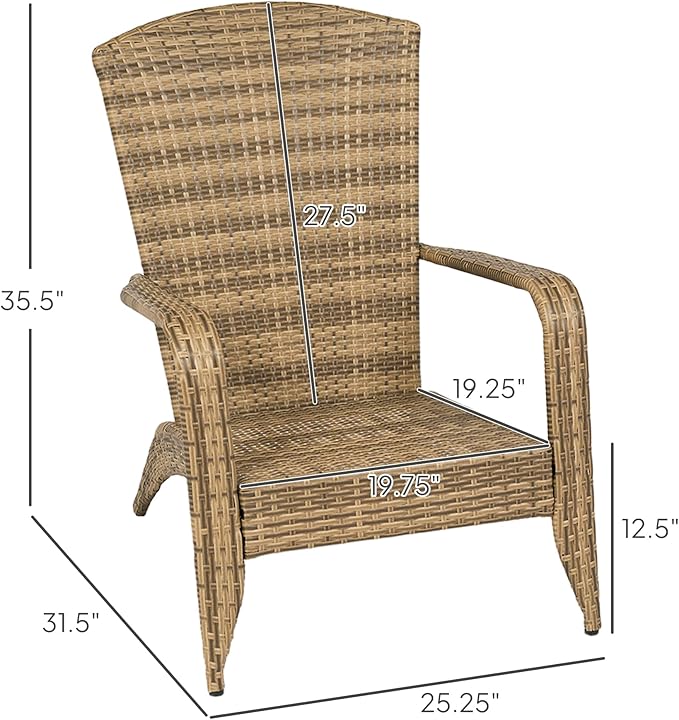 Outsunny Patio Wicker Adirondack Chair, Outdoor All-Weather Rattan Fire Pit Chair with Soft Cushions - Photo 3
