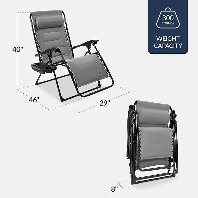Best Choice Products Oversized Padded Zero Gravity Chair, Folding Outdoor Patio Recliner - Photo 2