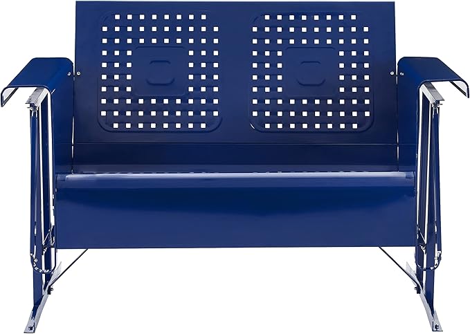Crosley Furniture Bates Retro Metal Outdoor Loveseat Glider, 2-Person Rocking Patio Bench for Porch, Deck, Navy Gloss