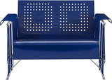 Crosley Furniture Bates Retro Metal Outdoor Loveseat Glider, 2-Person Rocking Patio Bench for Porch, Deck, Navy Gloss - Photo 4