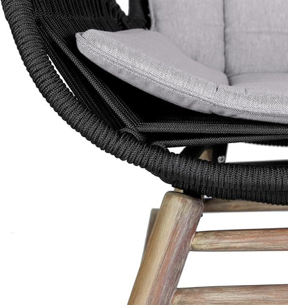 Armen Living Fanny Outdoor Patio Rocking Chair in Light Eucalyptus Wood and Charcoal Rope