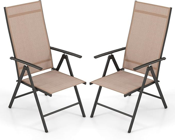 Giantex 2 Pack Folding Patio Chairs, High Back Outdoor Chairs with 7-Level Adjustable High Backrest - Photo 1