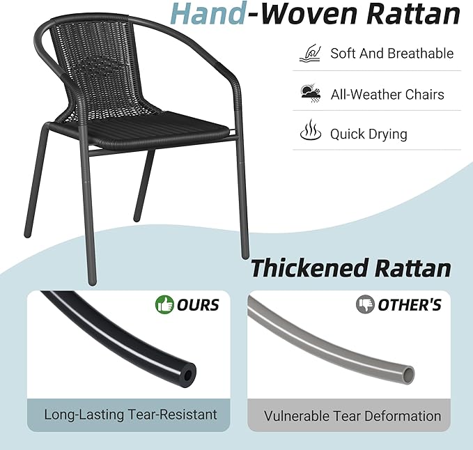 Amopatio Outdoor Dining Chairs Set of 6, Stackable Outdoor Patio Chairs, Rattan Patio Dining Chair, for Bistro, Deck, Yard, Porch, Restaurant, Black