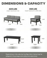 HDPE 5 Piece Patio Furniture Set, Outdoor Couch with Washable Thick Gray Cushions & Coffee Table & Side Table - Photo 2