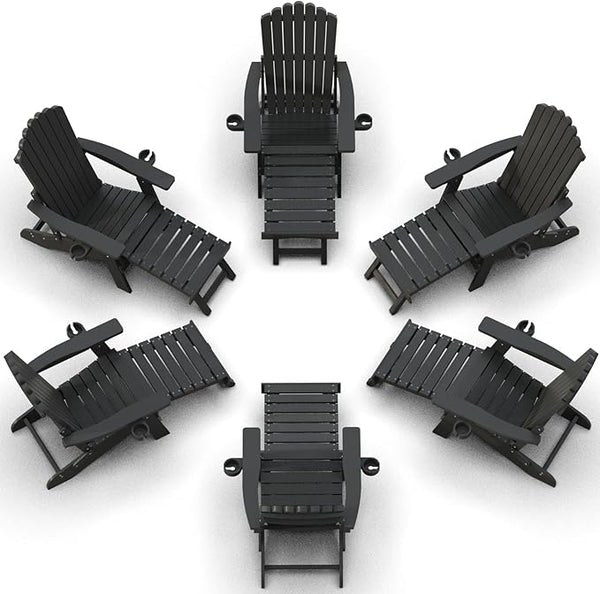 ZHUSI Folding Adirondack Chairs Set of 6 with Retractable Ottoman, Adjustable Adirondack Chair with 2 Cup Holders - Photo 1
