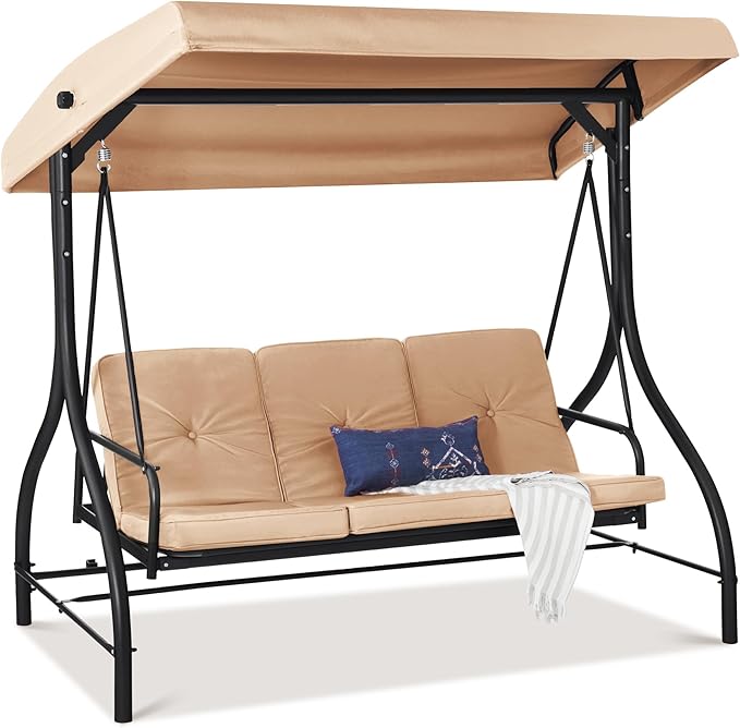 Best Choice Products 3-Seat Outdoor Large Converting Canopy Swing Glider, Patio Hammock Lounge Chair for Porch - Photo 1