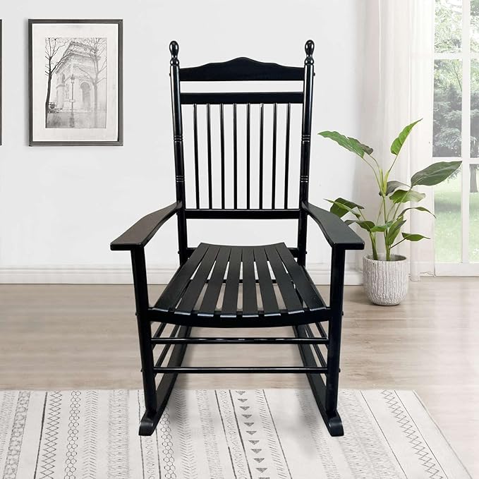 Rocking Solid Wood Chair, Front Porch Rocker for Adult, Load Bearing 280 lbs