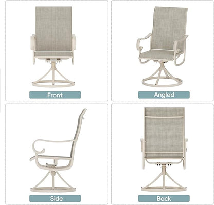 Patio Swivel Chairs Set of 4, Outdoor Dining Chairs with High Back, All-Weather Swivel Rocker Chair with Sturdy Metal Frame for Outdoor Poolside Lawn Garden, Sandshell