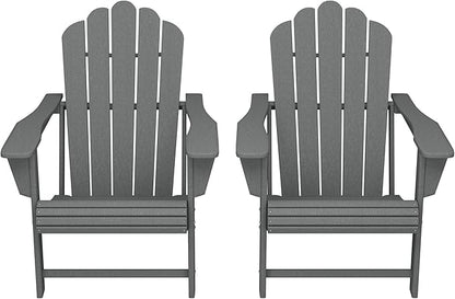 Costaelm Lakeview Outdoor Patio HDPE Adirondack Chairs with Cup Holders (Set of 2), Gray