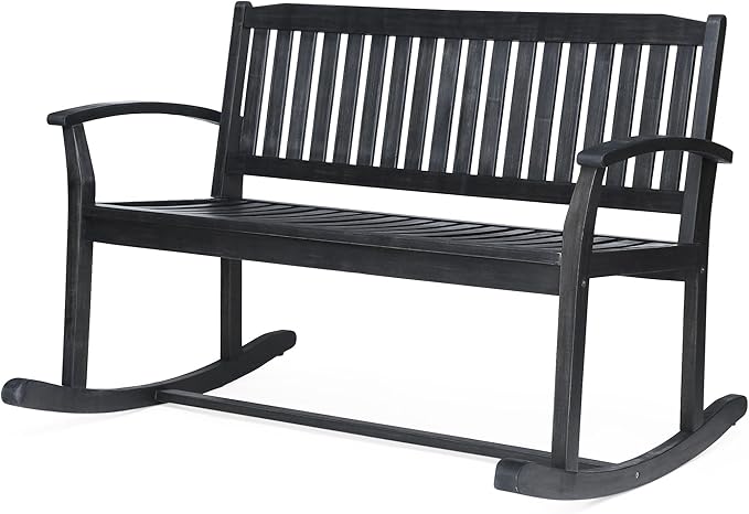 Patio Rocking Loveseat, 2 Person Outdoor Rocker Bench, Acacia Wood Patio Rocking Loveseat with Armrests - Photo 6