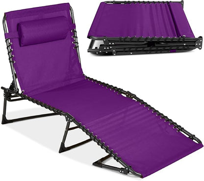 Best Choice Products Patio Chaise Lounge Chair, Portable Outdoor Folding Recliner for Lawn, w/ 8 Positions, Handles, 300lb Capacity - Purple