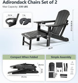 PASAMIC Folding Adirondack Chairs Set of 2 with Retractable Ottoman, 5-Position Adjustable Backrest - Photo 2