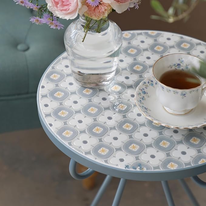 Outdoor Side Table & Mosaic Plant Stand, 14" Ceramic Tile Top Round End Table Accent Table, Indoor Outdoor Coffee Tea Table for Yard Porch Garden Patio
