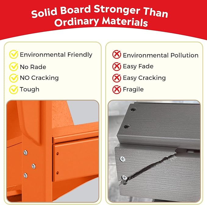 Costaelm Outdoor Adirondack Chair, All Weather Resistant Lawn Chairs Balcony Chair and Fire Pit Chairs, Patio Chair Outdoor Porch Rocking Chair High Back HDPE Poly Lumber, Orange