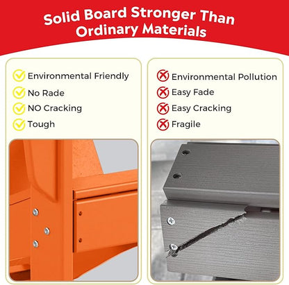 Costaelm Outdoor Adirondack Chair, All Weather Resistant Lawn Chairs Balcony Chair and Fire Pit Chairs, Patio Chair Outdoor Porch Rocking Chair High Back HDPE Poly Lumber, Orange