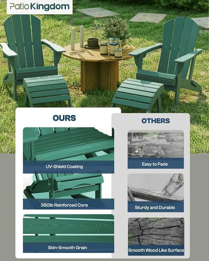 Green 6-Piece Folding Adirondack Chair Set with Cup Holders, Ottomans - Photo 9