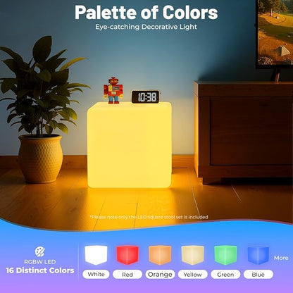 Cordless Square Cube Changing LED Color Light Up Stool, Outdoor Indoor Decor Garden Yard Party Chair, 16 RGB Color Changing Light Up LED Glow Table Multi-use Chair Waterproof with Remote