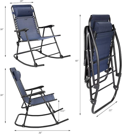 Devoko Patio Rocking Zero Gravity Chair Outdoor Wide Recliner Chair for Lawn Beach Camping Poolside with Headrest Pillow (Light Blue)