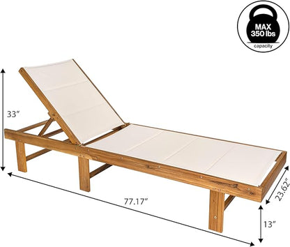 JONATHAN Y LNG1103A Lagunan 77.17"x26.38" Modern Minimalist Foldable Adjustable Wood Chaise Outdoor Lounge Chair, for Pool, Deck, Poolside, White/Natural