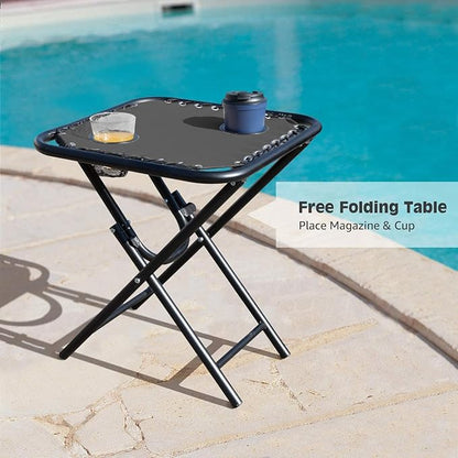 Devoko Patio Zero Gravity Chair Outdoor Folding Recliner Chairs with Table Pool Side Using Lawn Chair Sets with Pillow (Black)