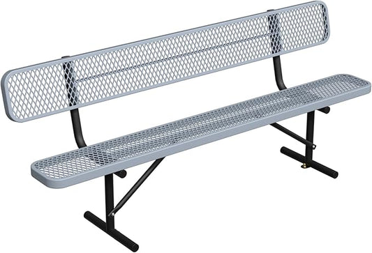 8ft Park Bench with Backrest, Gray Heavy Duty Outdoor Metal Bench Weatherproof Steel Long Playground Bench Seats, Commercial Garden Benches Dock Benches for Lawn, Park, Deck,Patio, Porch