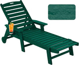 Chaise Lounge Chair Outdoor with Wheels, Oversize Patio Lounge Chairs with Wood Texture - Photo 1