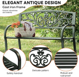 Park Bench, 4 Feet Rust-Proof Cast Iron Park Bench, Hold 485 lbs Heavy-Duty Metal Outdoor Furniture Bench Seat - Photo 5